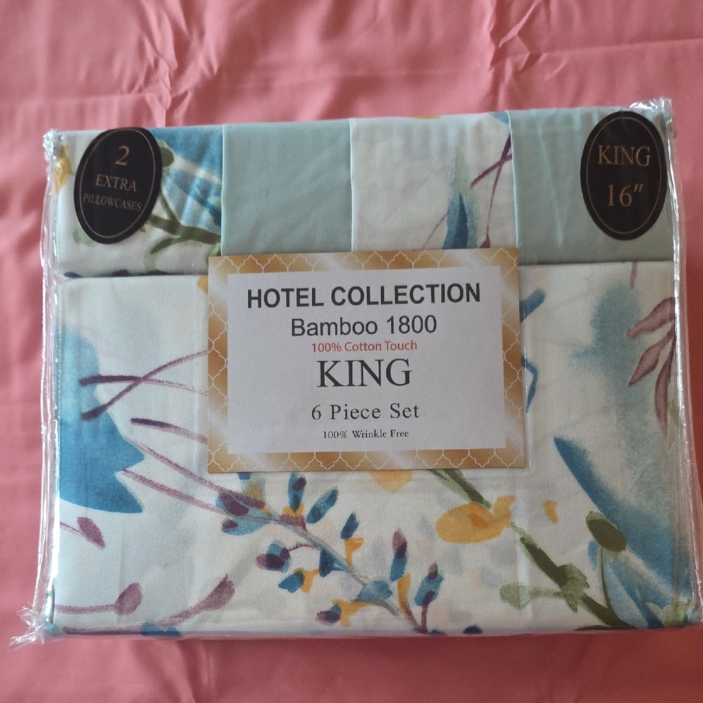 Hotel Collection Bamboo 1800 King Set - Blue, Green, White